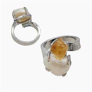 Copper Rings With Pearl Citrine Platinum Plated, approx 8mm, 12mm, 18mm dia