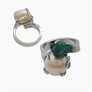 Copper Rings With Pearl Malachite Platinum Plated, approx 8mm, 12mm, 18mm dia