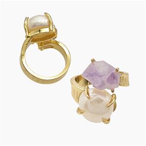 Copper Rings With Pearl Amethyst Gold Plated, approx 8mm, 12mm, 18mm dia
