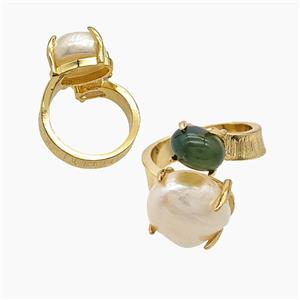 Copper Rings With Pearl Green Agate Gold Plated, approx 8mm, 12mm, 18mm dia