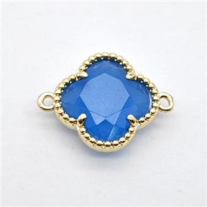 Blue Dye Jade Clover Connector Gold Plated, approx 16mm