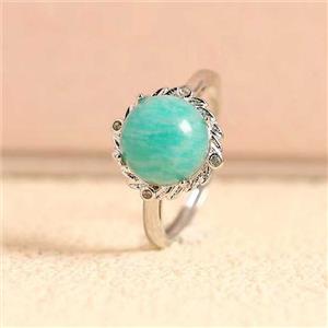 Green Amazonite Copper Rings Platinum Plated, approx 10mm, 18mm dia