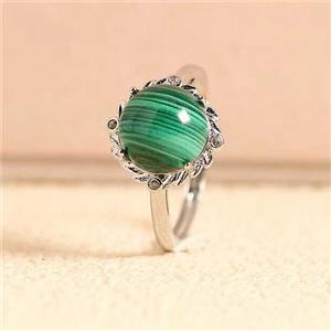 Green Malachite Copper Rings Platinum Plated, approx 10mm, 18mm dia