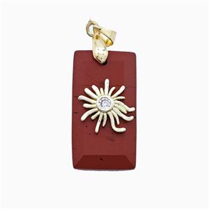 Red Jasper Rectangle Pendant With Copper Sun, approx 13-25mm