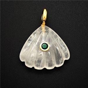 Clear Quartz Scallop Shell Pendant Pave Zirconia, approx 22mm