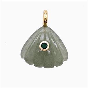Green Aventurine Scallop Shell Pendant Pave Zirconia, approx 22mm