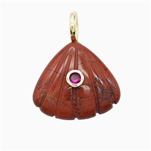 Red Jasper Scallop Shell Pendant Pave Zirconia, approx 22mm