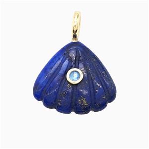 Lapis Lazuli Scallop Shell Pendant Pave Zirconia, approx 22mm