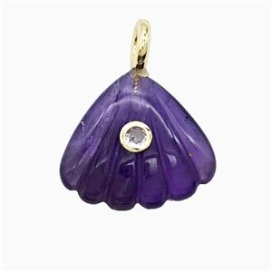Purple Amethyst Scallop Shell Pendant Pave Zirconia, approx 22mm