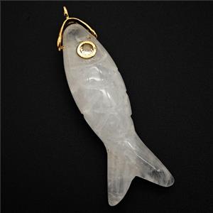 Clear Quartz Fish Pendant Pave Zirconia, approx 13-40mm