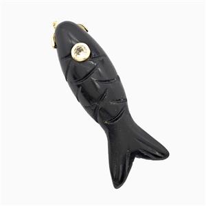 Black Obsidian Fish Pendant Pave Zirconia, approx 13-40mm