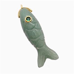 Green Aventurine Fish Pendant Pave Zirconia, approx 13-40mm