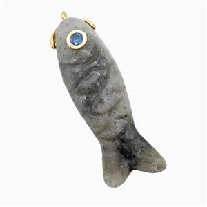 Labardorite Fish Pendant Pave Zirconia, approx 13-40mm