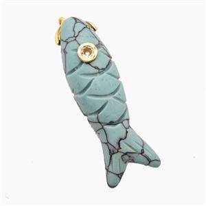 Teal Howlite Turquoise Fish Pendant Pave Zirconia, approx 13-40mm
