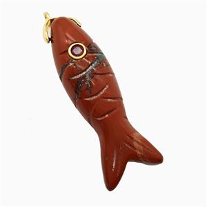 Red Jasper Fish Pendant Pave Zirconia, approx 13-40mm