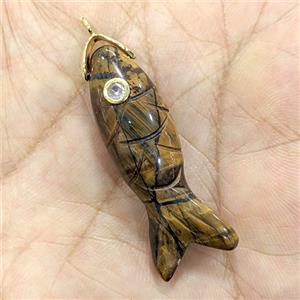 Tiger Eye Stone Fish Pendant Pave Zirconia, approx 13-40mm