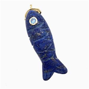 Blue Lapis Lazuli Fish Pendant Pave Zirconia, approx 13-40mm