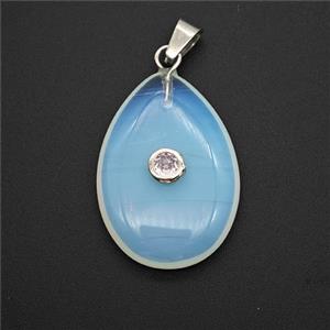 Opalite Teardrop Pendant Pave Zirconia, approx 18-25mm