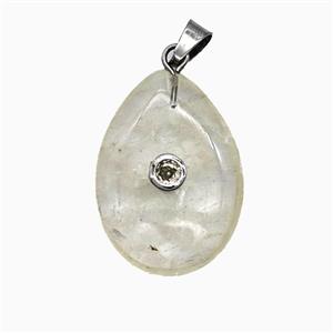 Clear Crystal Quartz Teardrop Pendant Pave Zirconia, approx 18-25mm