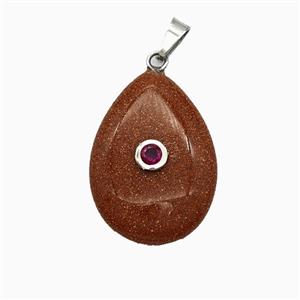 Red Jasper Teardrop Pendant Pave Zirconia, approx 18-25mm
