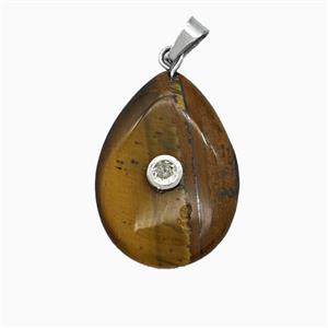Tiger Eye Stone Teardrop Pendant Pave Zirconia, approx 18-25mm