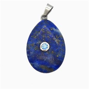 Blue Lapis Lazuli Teardrop Pendant Pave Zirconia, approx 18-25mm