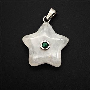 Clear Quartz Star Pendant Pave Zirconia, approx 21mm