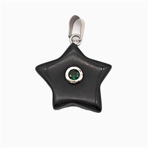 Black Obsidian Star Pendant Pave Zirconia, approx 21mm