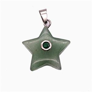 Green Aventurine Star Pendant Pave Zirconia, approx 21mm