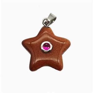 Red Jasper Star Pendant Pave Zirconia, approx 21mm
