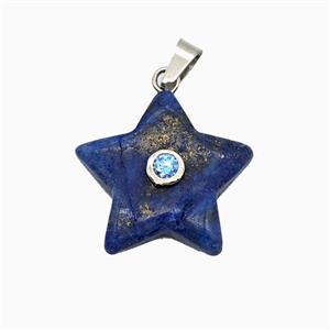 Blue Lapis Lazuli Star Pendant Pave Zirconia, approx 21mm