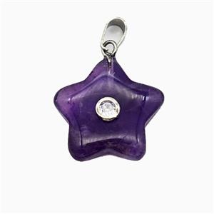 Purple Amethyst Star Pendant Pave Zirconia, approx 21mm
