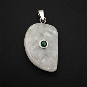 Clear Quartz Leaf Pendant Pave Zirconia, approx 15-22mm
