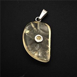 Lemon Quartz Leaf Pendant Pave Zirconia, approx 15-22mm
