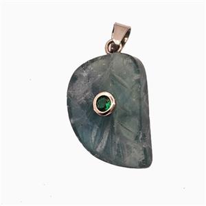 Fluorite Leaf Pendant Pave Zirconia, approx 15-22mm