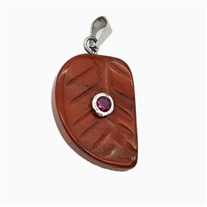 Red Jasper Leaf Pendant Pave Zirconia, approx 15-22mm
