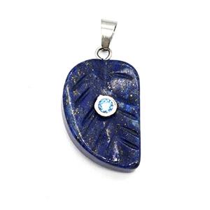 Blue Lapis Lazuli Leaf Pendant Pave Zirconia, approx 15-22mm