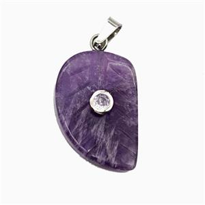 Purple Amethyst Leaf Pendant Pave Zirconia, approx 15-22mm