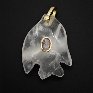 Clear Quartz Fish Pendant Pave Zirconia, approx 25-30mm