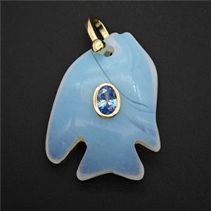 Opalite Fish Pendant Pave Zirconia, approx 25-30mm