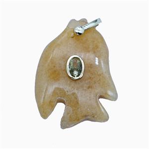 Yellow Aventurine Fish Pendant Pave Zirconia, approx 25-30mm