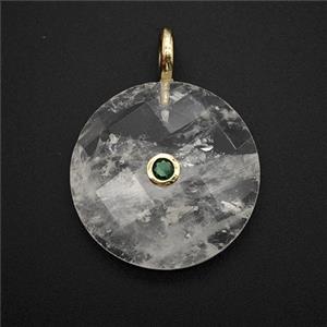 Clear Quartz Sun Pendant Pave Zirconia, approx 25mm