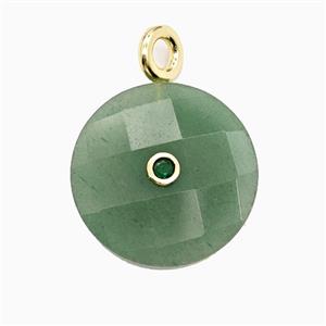 Green Aventurine Sun Pendant Pave Zirconia, approx 25mm