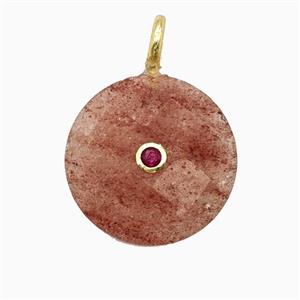 Red Strawberry Quartz Sun Pendant Pave Zirconia, approx 25mm