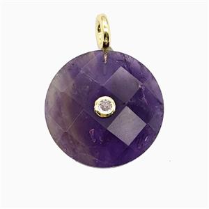 Purple Amethyst Sun Pendant Pave Zirconia, approx 25mm