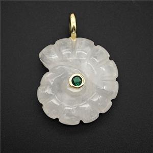 Clear Crystal Quartz Spiral Shell Pendant Pave Zirconia, approx 22-25mm