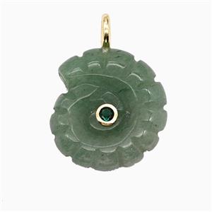 Green Aventurine Spiral Shell Pendant Pave Zirconia, approx 22-25mm