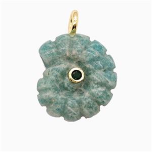 Green Aventurine Spiral Shell Pendant Pave Zirconia, approx 22-25mm