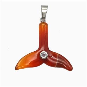 Red Carnelian Agate Mermaid-Tail Pendant Pave Zirconia, approx 30-32mm