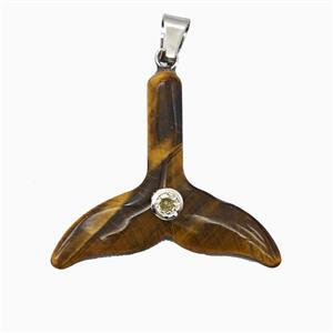 Tiger Eye Stone Mermaid-Tail Pendant Pave Zirconia, approx 30-32mm